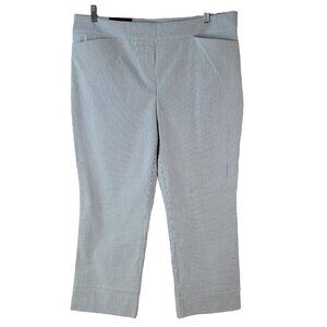 Hilary Radley Seersucker Pants Blue Off White Stripe Size XXL Pull On Ankle NWT
